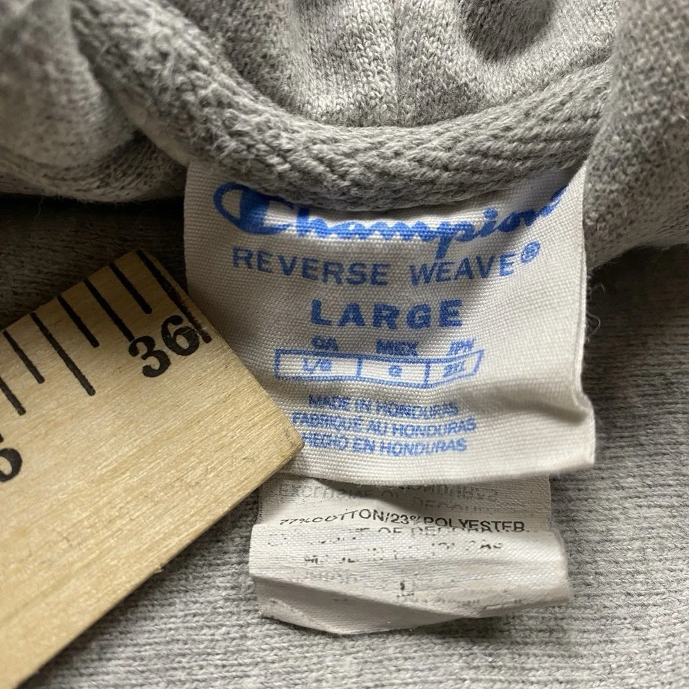 Champion Reverse Weave Script Logo Pullover Sweater Crewneck Hoodie Grey  L